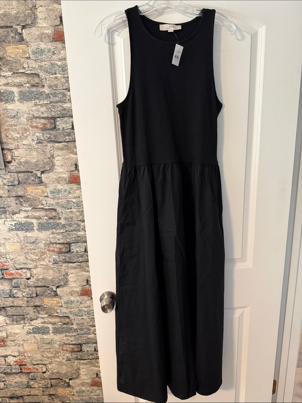 LOFT Black Sleeveless Maxi Dress with Gathered Waist